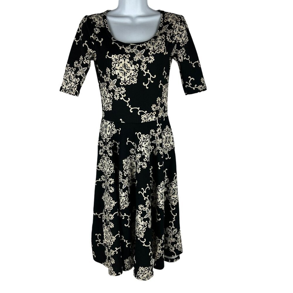 LuLaRoe Size XS Black & Beige Floral Pattern Midi Dress